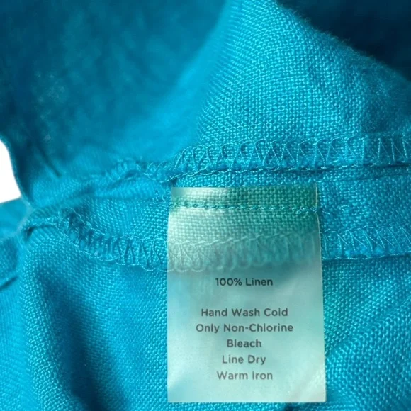 Talbots Pure Irish Linen Popover Top Drawstring Waist in Turquoise Blue Size 14 - Picture 5 of 11